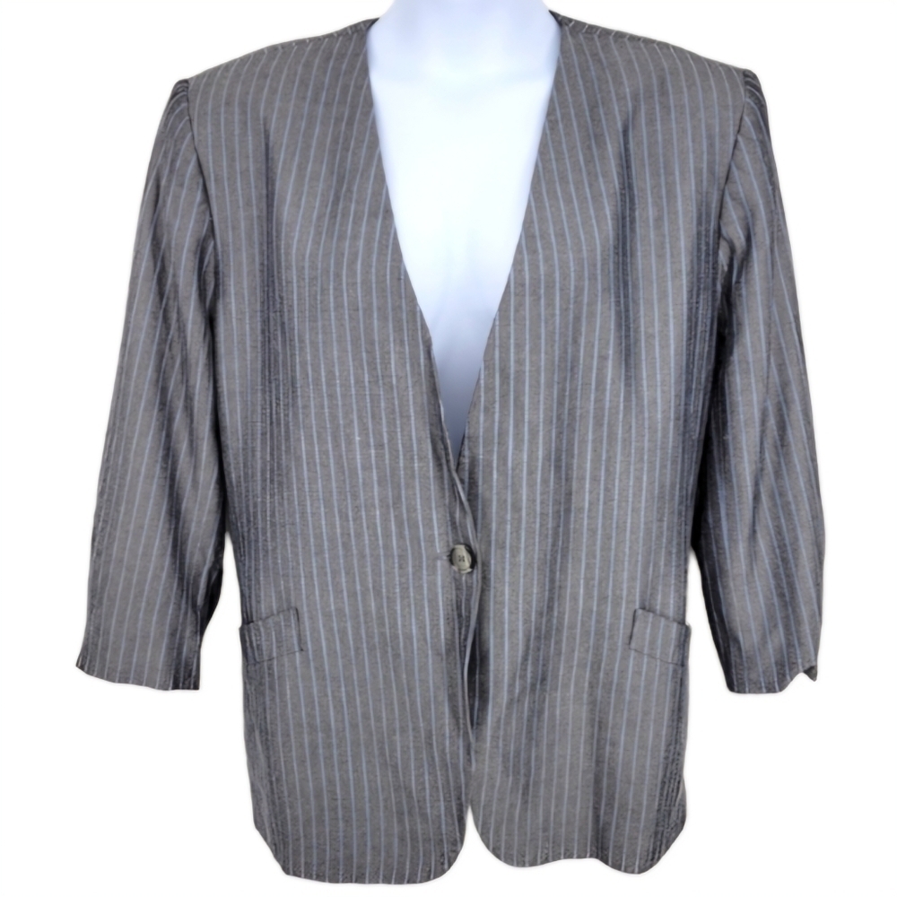 Saville Womens Blazer/Jacket Gray With Blue Stripes Size 24W‎